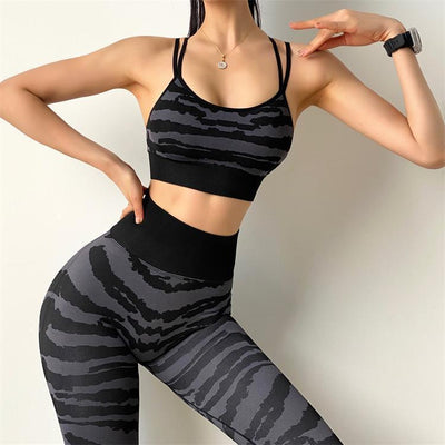 Women’s Zebra Pattern Sport Yoga Set | Stylish Activewear for Fitness