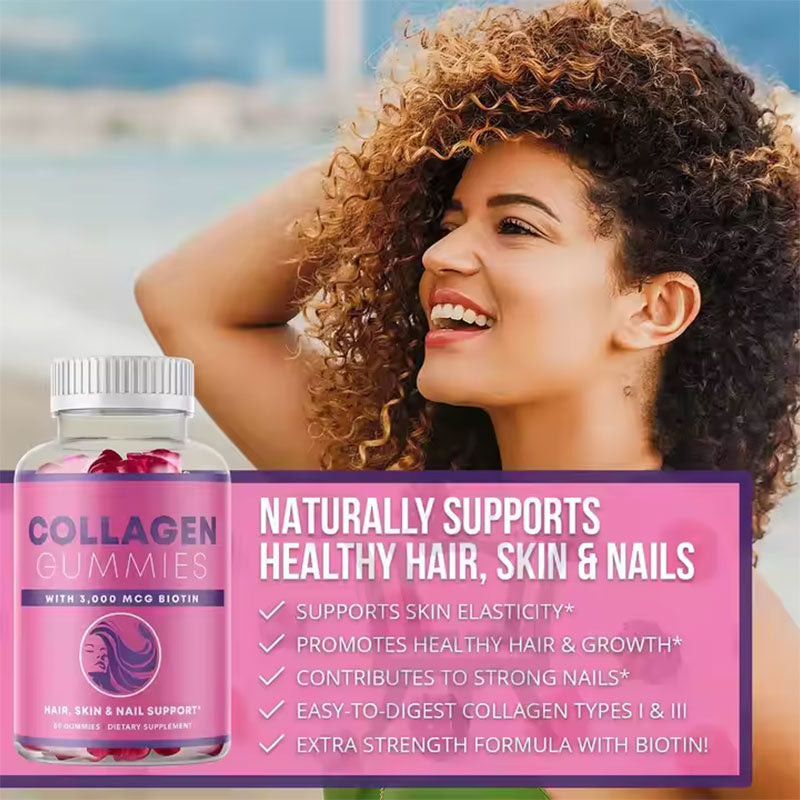 Collagen Hair, Skin & Nails Gummies - Supports Healthy Hair, Glowing Skin, and Strong Nails - Biotin & Vitamin C