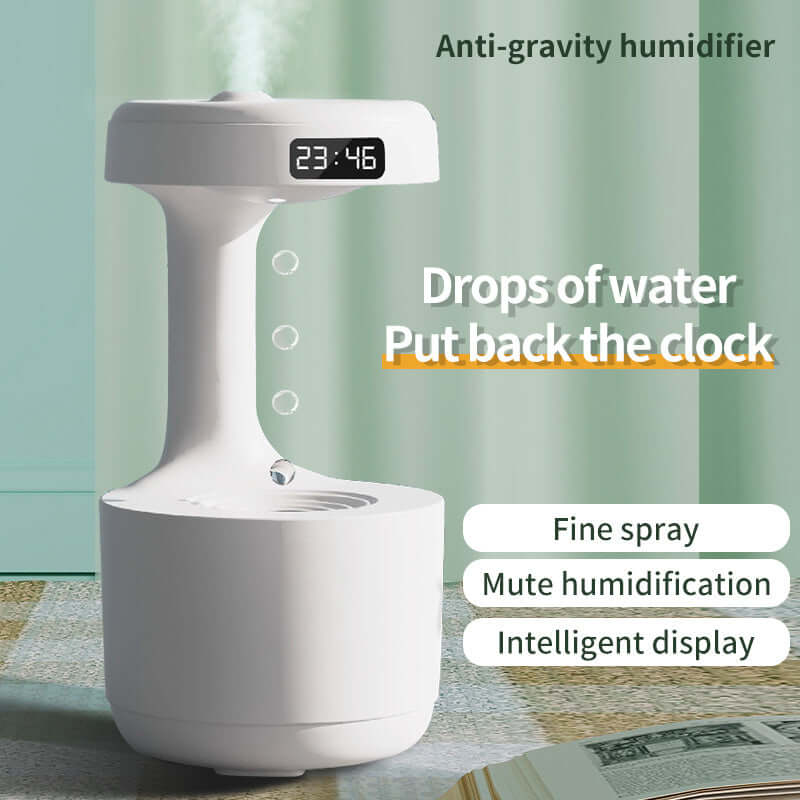 Anti-Gravity Humidifier with Clock & Aroma Diffuser – Large Capacity, Quiet Operation for Bedroom & Office