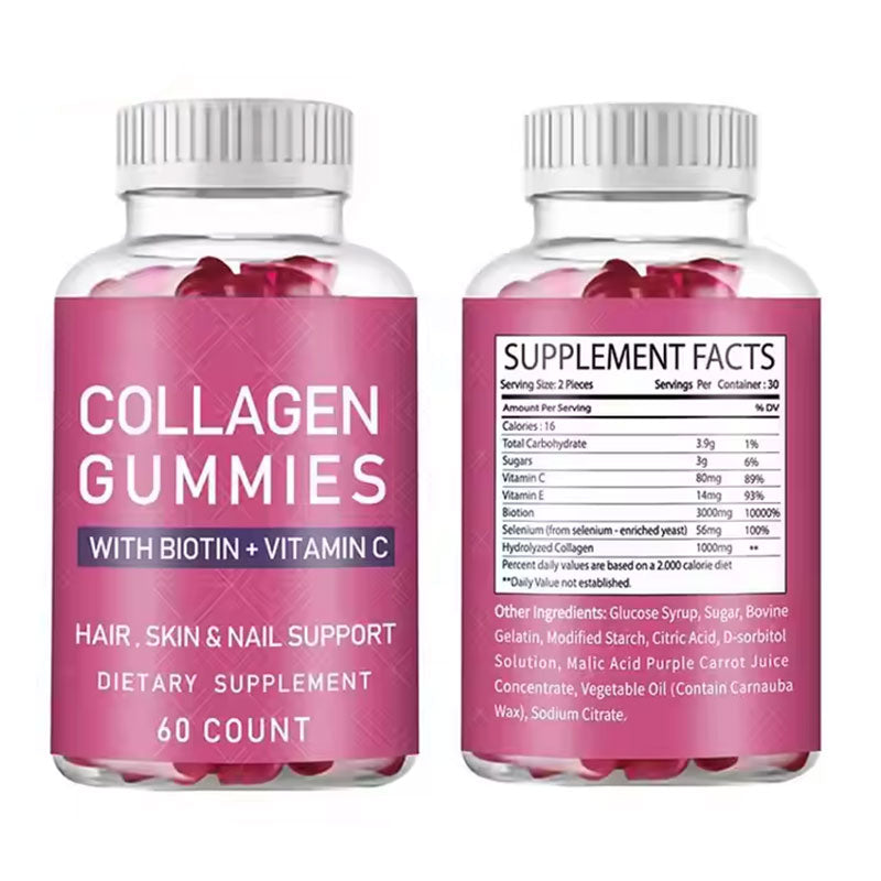 Collagen Hair, Skin & Nails Gummies - Supports Healthy Hair, Glowing Skin, and Strong Nails - Biotin & Vitamin C