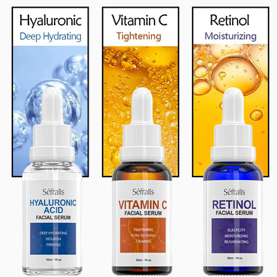 Facial Serum Set – Hyaluronic Acid, Retinol, Vitamin C for Dark Spots, Wrinkles & Radiant Skin