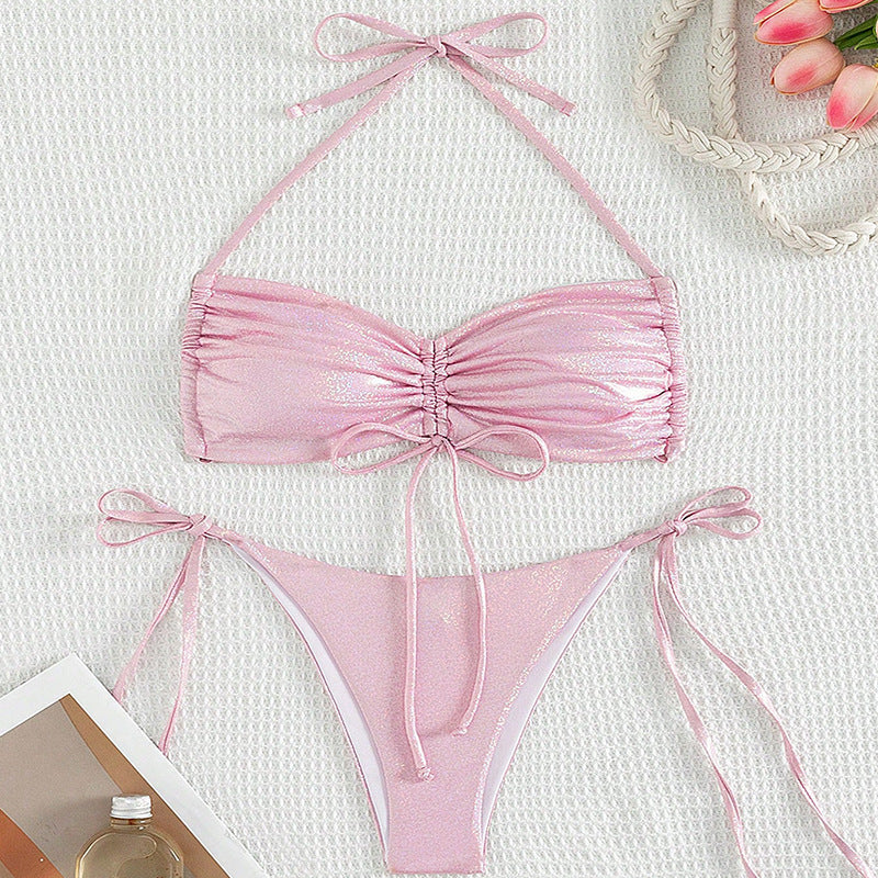 Reflective Bikini Swimsuit with Drawstring Straps.