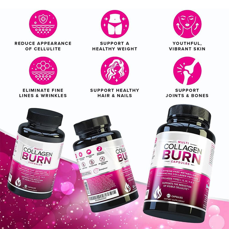 Multi Collagen Burn - Supports Weight Loss, Skin Firmness, Joint Health, and Muscle Recovery - 5 Types of Collagen