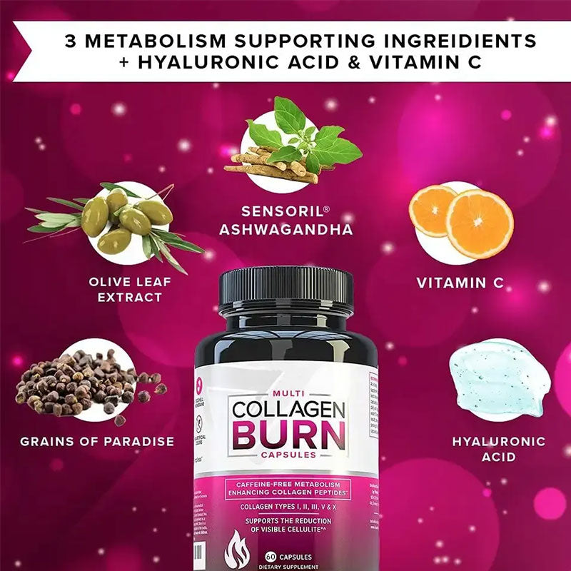 Multi Collagen Burn - Supports Weight Loss, Skin Firmness, Joint Health, and Muscle Recovery - 5 Types of Collagen