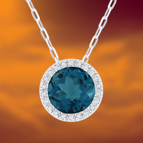 Blue Green Round Halo Satellite Pendant.