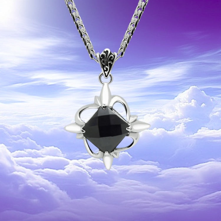 High-Polished Silver Chain Pendant with Jet Black Synthetic Onyx.