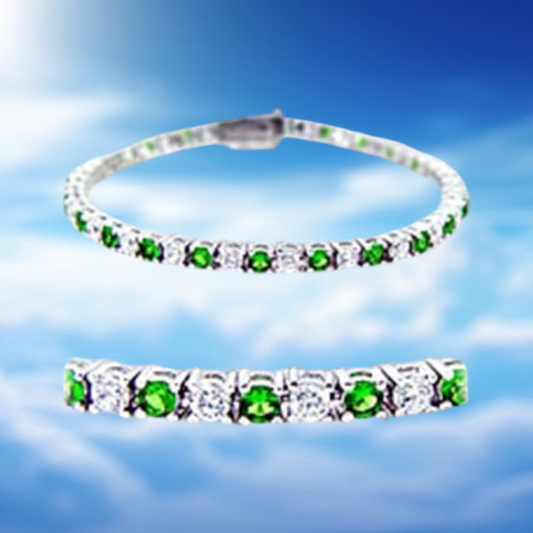 Silver Bracelet with Emerald Green Spinel.