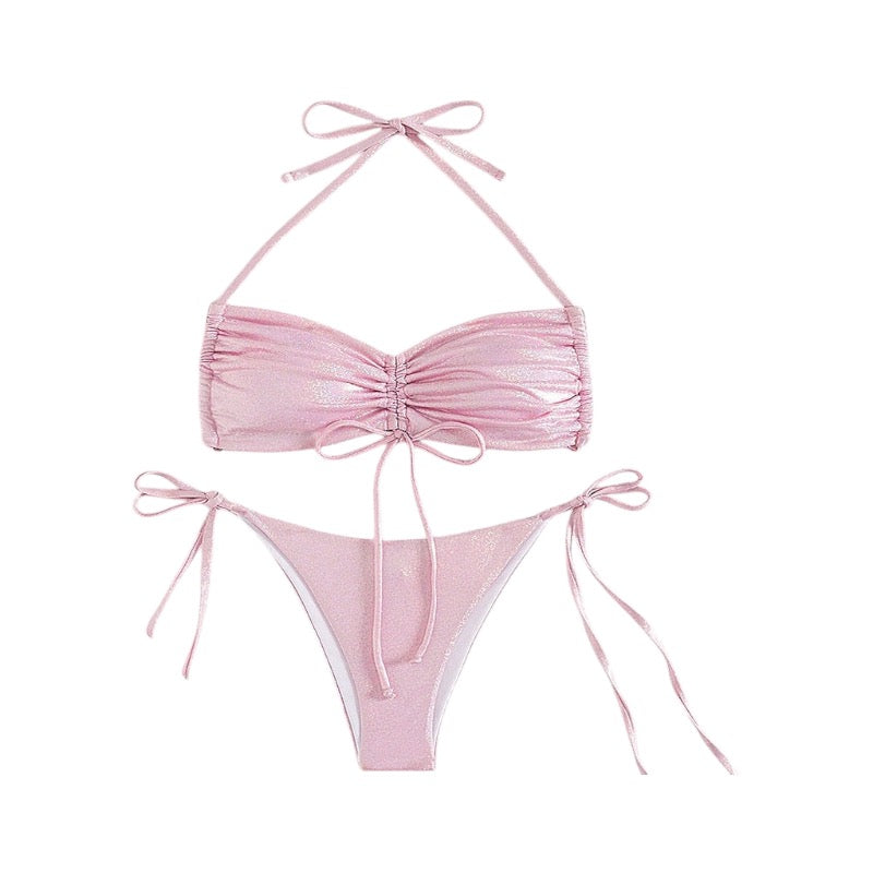 Reflective Bikini Swimsuit with Drawstring Straps.