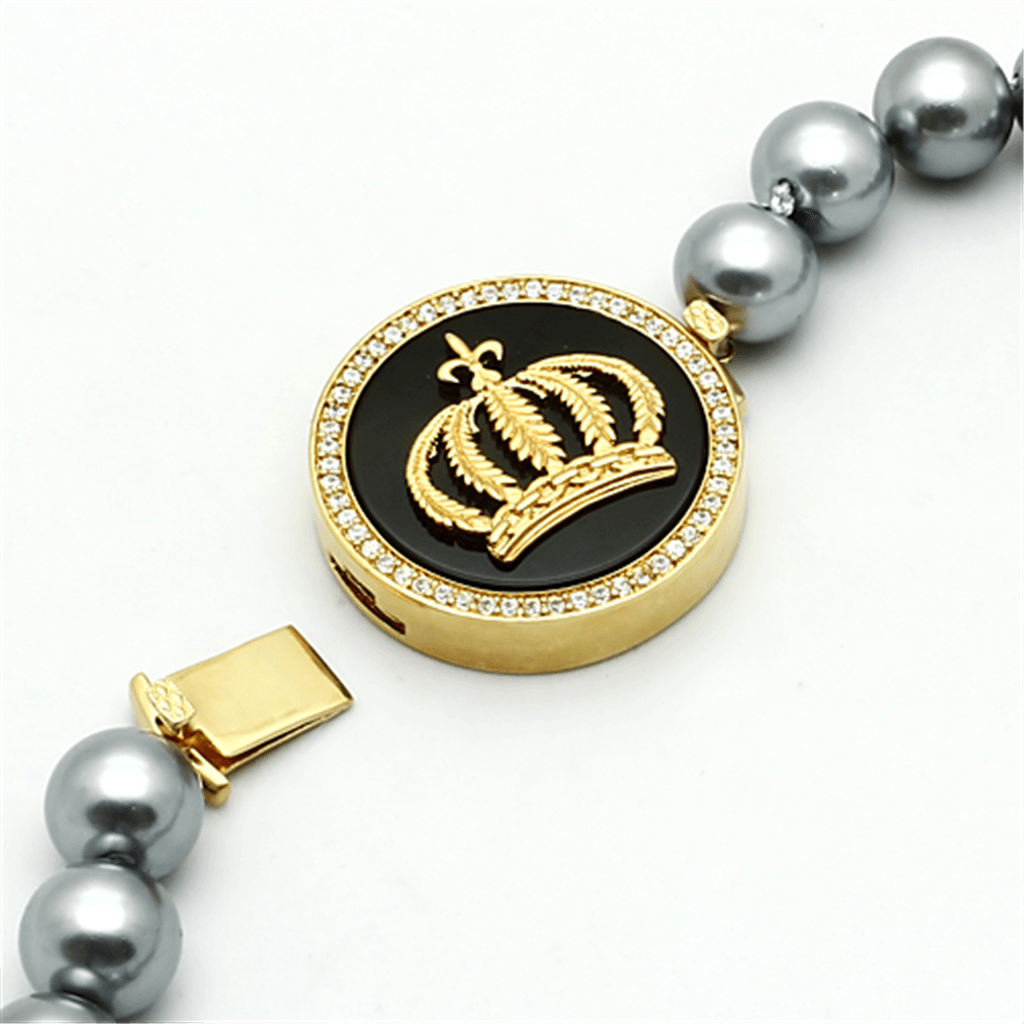 Gold Brass Necklace with Onyx.