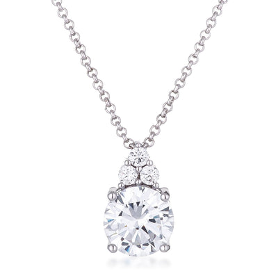 Silver Neckchain - 9mm Clear CZ Pendant.