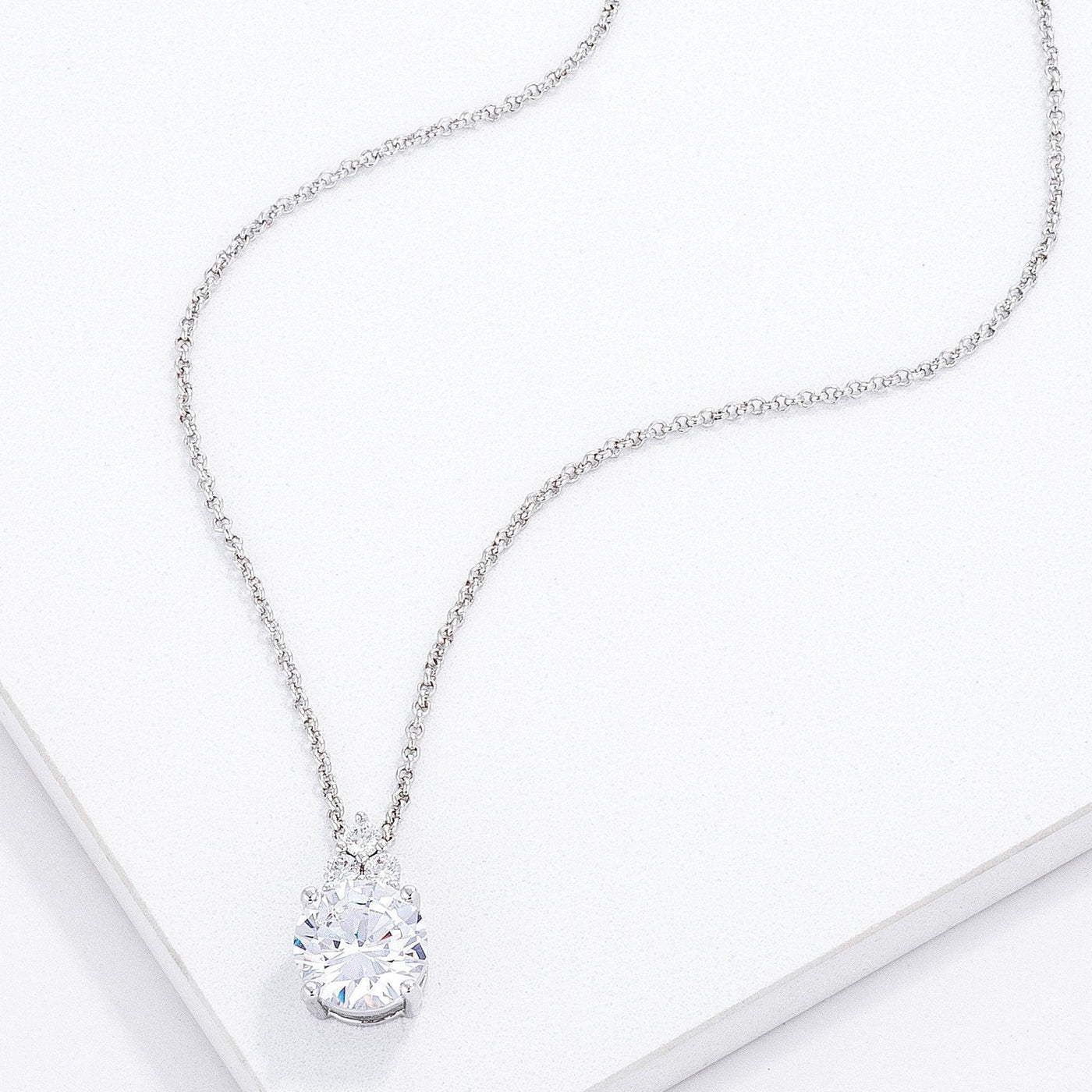 Silver Neckchain - 9mm Clear CZ Pendant.