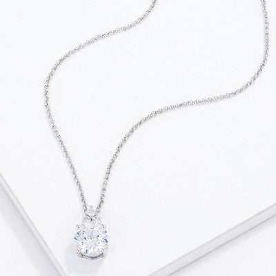 Silver Neckchain - 9mm Clear CZ Pendant.