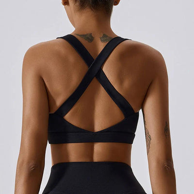 Yoga sports bra with crossed straps - supportive activewear for workouts