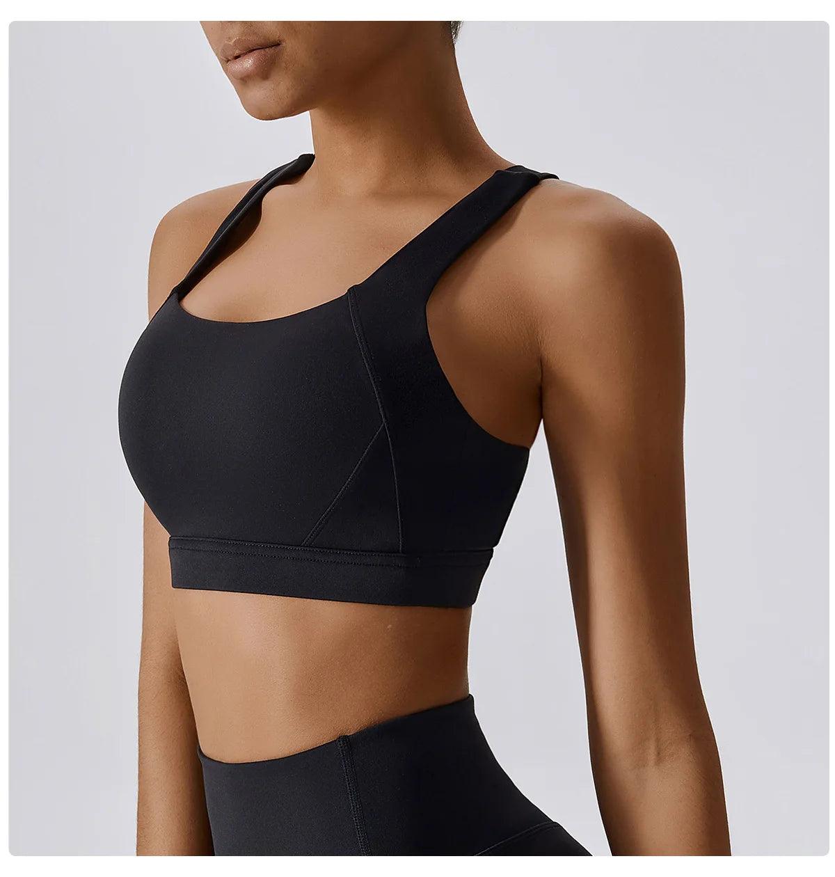 Yoga sports bra with crossed straps - supportive activewear for workouts