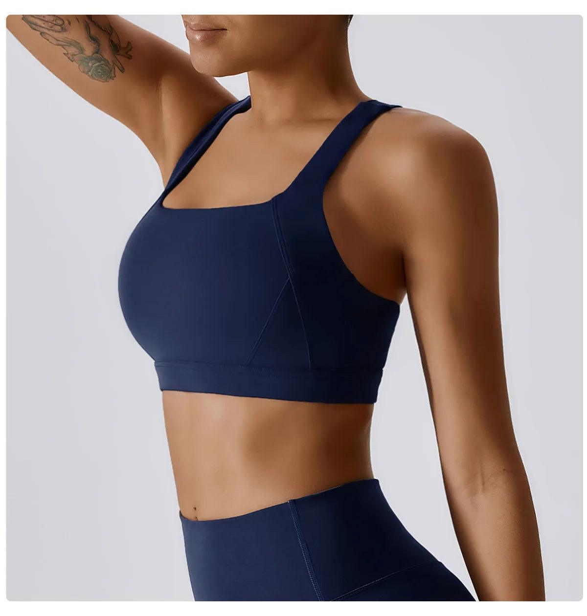 Yoga sports bra with crossed straps - supportive activewear for workouts