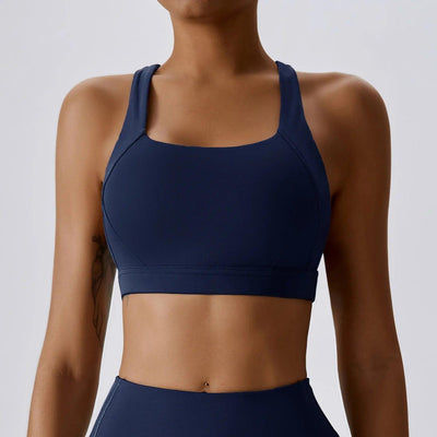 Yoga sports bra with crossed straps - supportive activewear for workouts