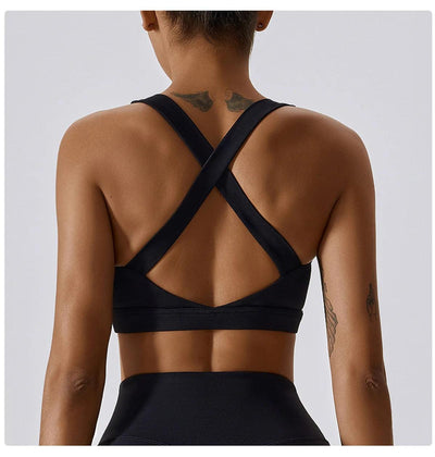 Yoga sports bra with crossed straps - supportive activewear for workouts