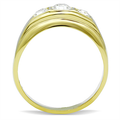 Gold Steel Ring with Clear Crystal.