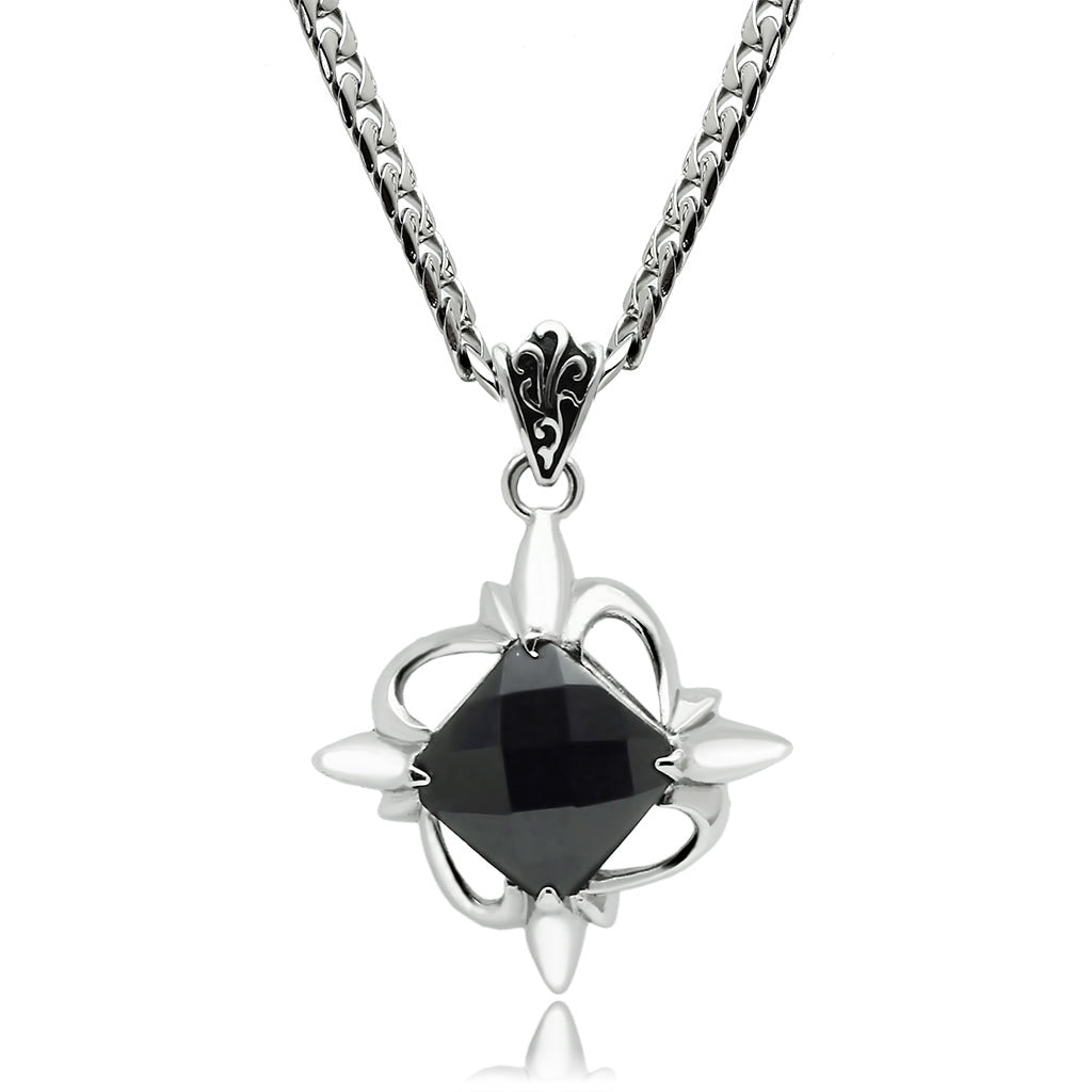 High-Polished Silver Chain Pendant with Jet Black Synthetic Onyx.