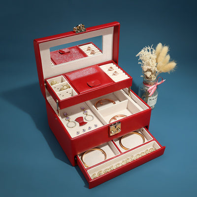 Exquisite Lockable Light Luxury Jewelry Box | Elegant Storage for Rings, Necklaces & More.