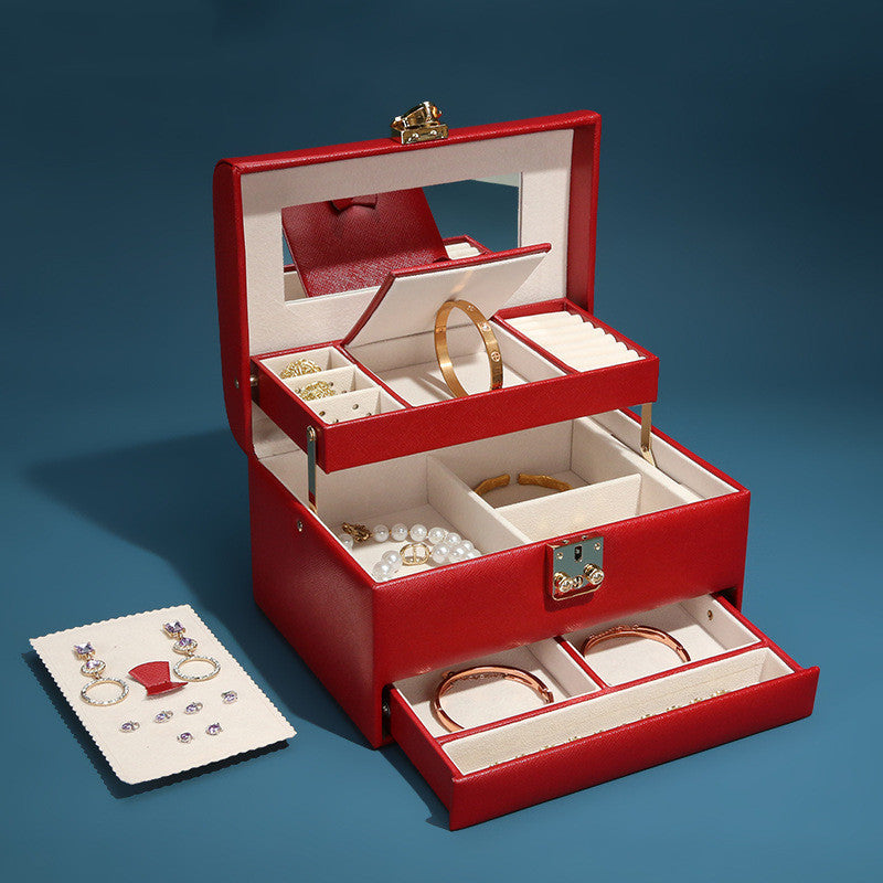 Exquisite Lockable Light Luxury Jewelry Box | Elegant Storage for Rings, Necklaces & More.