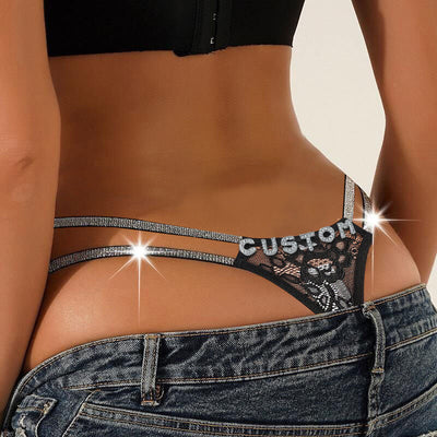 Adjustable Rhinestone Letter Thong For Women.