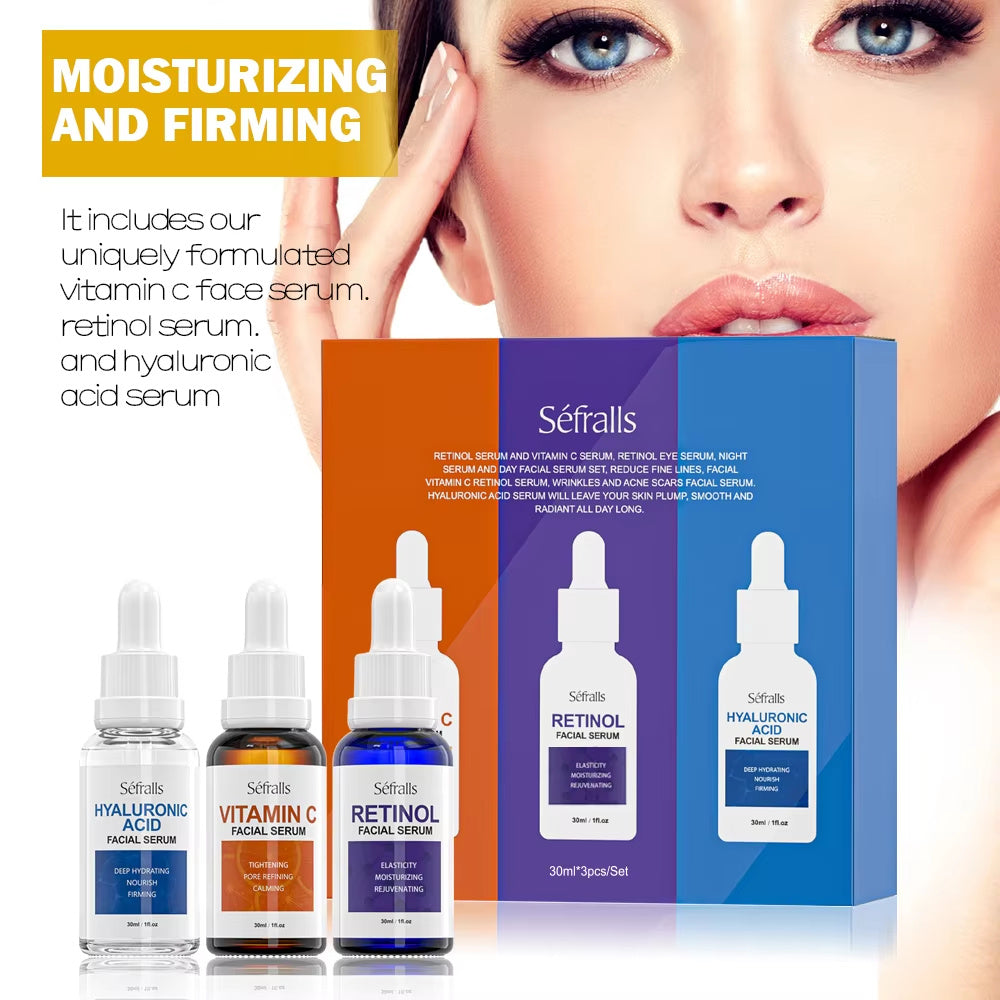 Facial Serum Set – Hyaluronic Acid, Retinol, Vitamin C for Dark Spots, Wrinkles & Radiant Skin